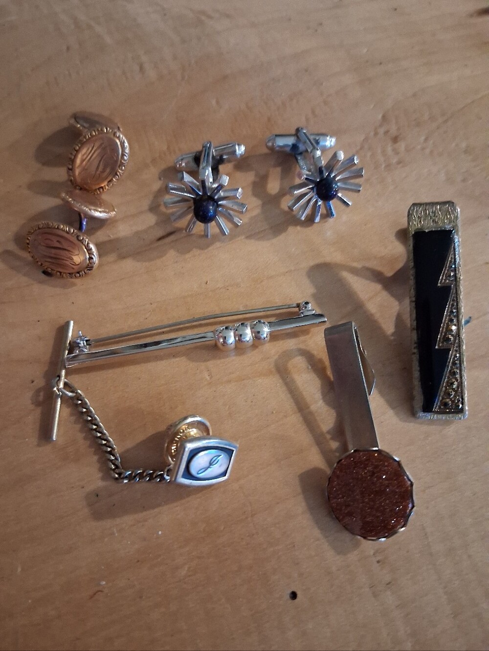 Set Of Asst. Vintage Tie Clips, Cuff Links